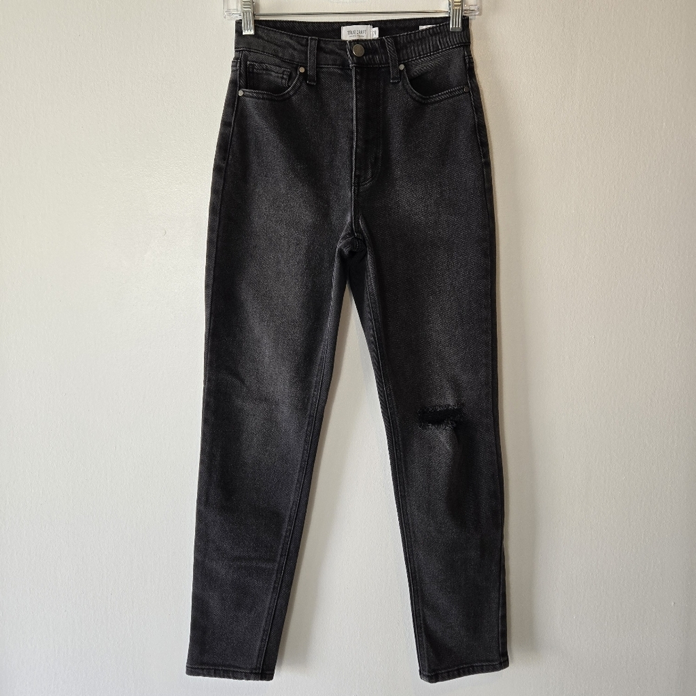True Craft Distressed Black Faded Vintage Wash High Rise Mom Jeans Juniors 7R